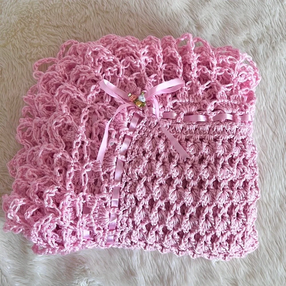 Handmade pink crochet blanket
